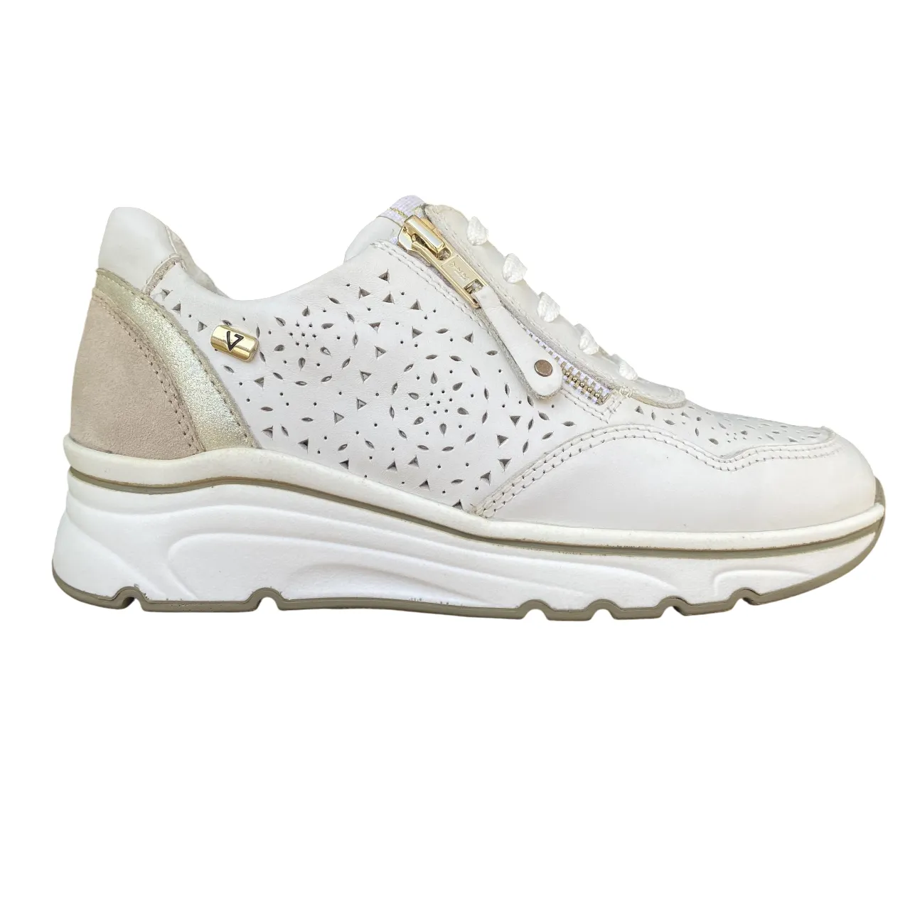 Hyper Elastic Polymer Valleverde scarpa sneakers da donna con laccio e zip 36061 bianco-oro