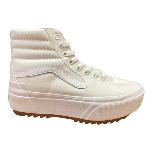 High Energy Return Sole Vans scarpa sneakers da donna con zeppa in tela Sk8-Hi Stacked canvas VN0A4BTWL5R1 bianco