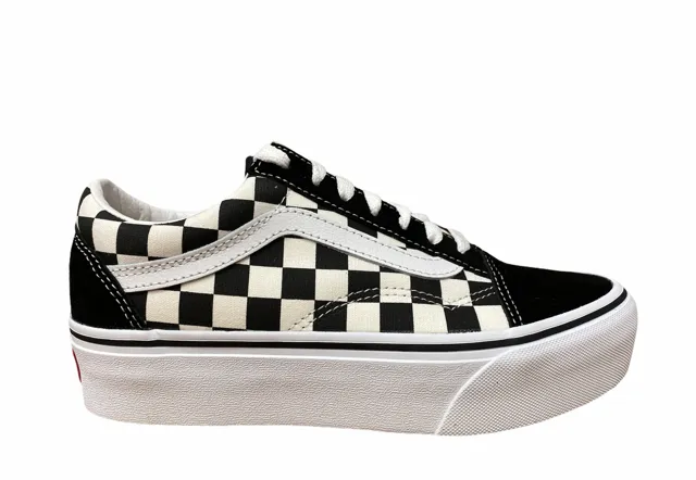 Vans scarpa sneakers da donna con zeppa Old Skool Platform VN0A3B3UHRK1 quadri nero bianco Airflow Channeling barefoot - style shoes