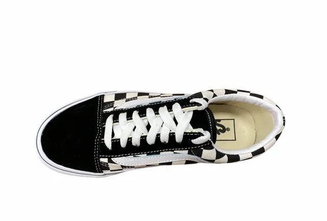 Vans scarpa sneakers da donna con zeppa Old Skool Platform VN0A3B3UHRK1 quadri nero bianco Trail grip Soft Leather