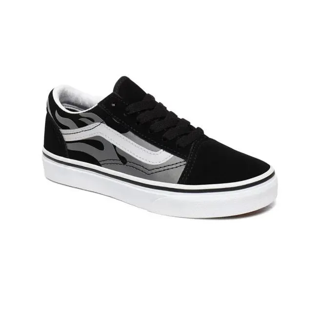 Vans scarpa sneakers da ragazzi in tela e camoscio con fiamme grigie  Old Skool VN0A4UHZWKJ1 nero-bianco Multi Compound Outsole Quick Lacing System