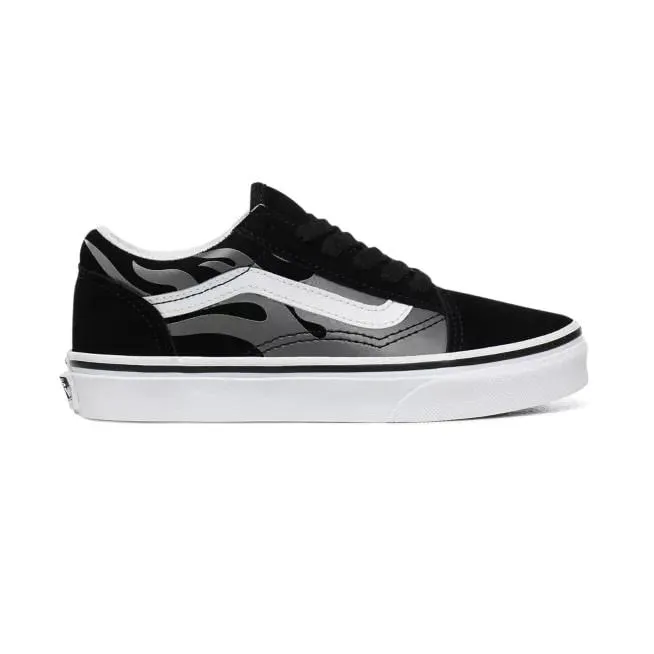 Bounce Back Foam Vans scarpa sneakers da ragazzi in tela e camoscio con fiamme grigie  Old Skool VN0A4UHZWKJ1 nero-bianco