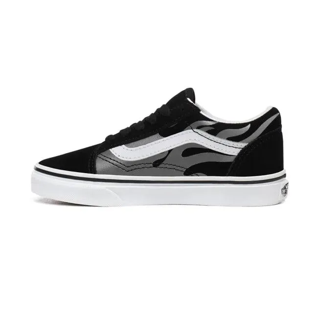Vans scarpa sneakers da ragazzi in tela e camoscio con fiamme grigie  Old Skool VN0A4UHZWKJ1 nero-bianco Woven Upper Structure
