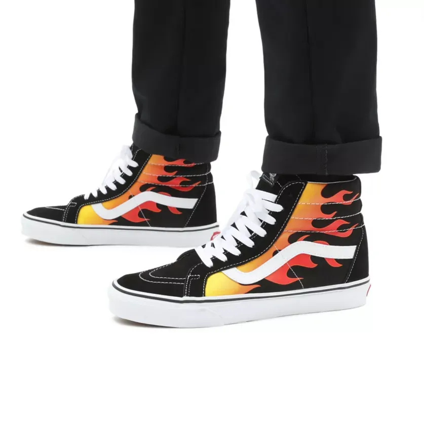 Vans Scarpa sneakers per uomo e donna con fantasia fiammata Sk-8Hi Reissue Flame VN0A2XSBPHN1 nero-bianco-fiamme Cross Tension System