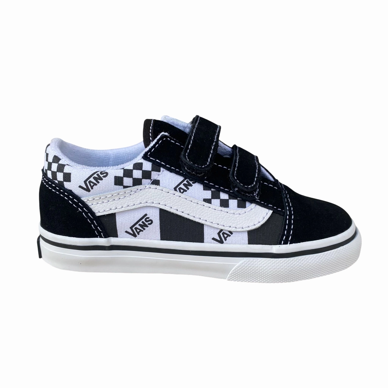 hot - climate running shoes Vans scarpa sneakers da bambino con strappo Old Skool V VN0009RC6BT1 logo e quadratini nero-bianco