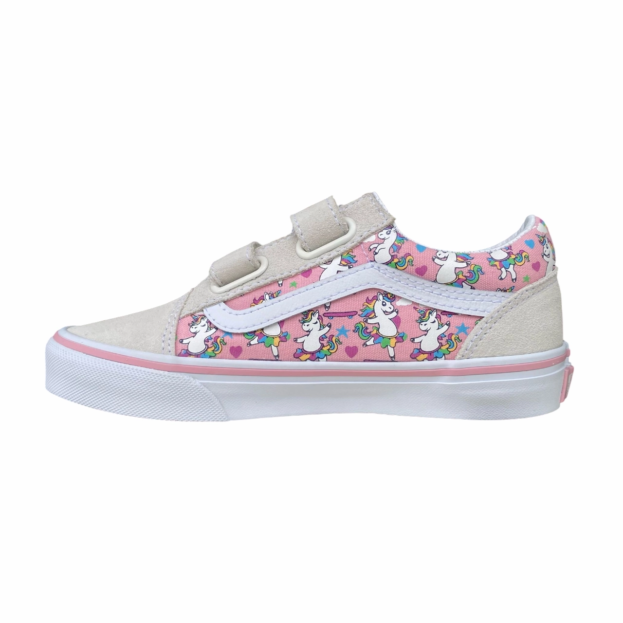Vans scarpa sneakers da ragazza con velcro Old Skool V Ballet Skaticorn Marshmal VN000CYDCY71 bianco-rosa Vertical Shock Diffuser