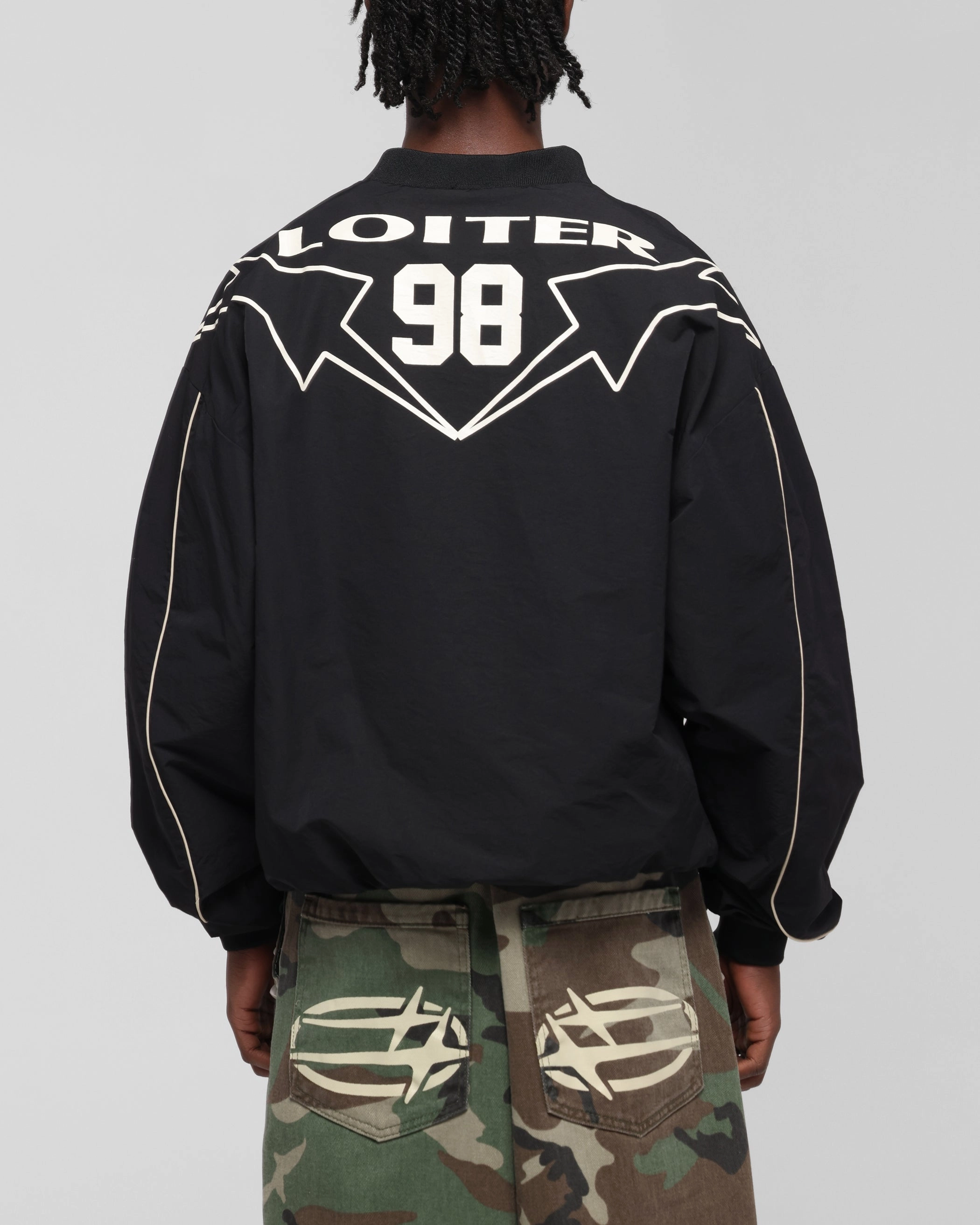 Tagless Comfort Loiter Racer Nylon Jersey Crewneck Black