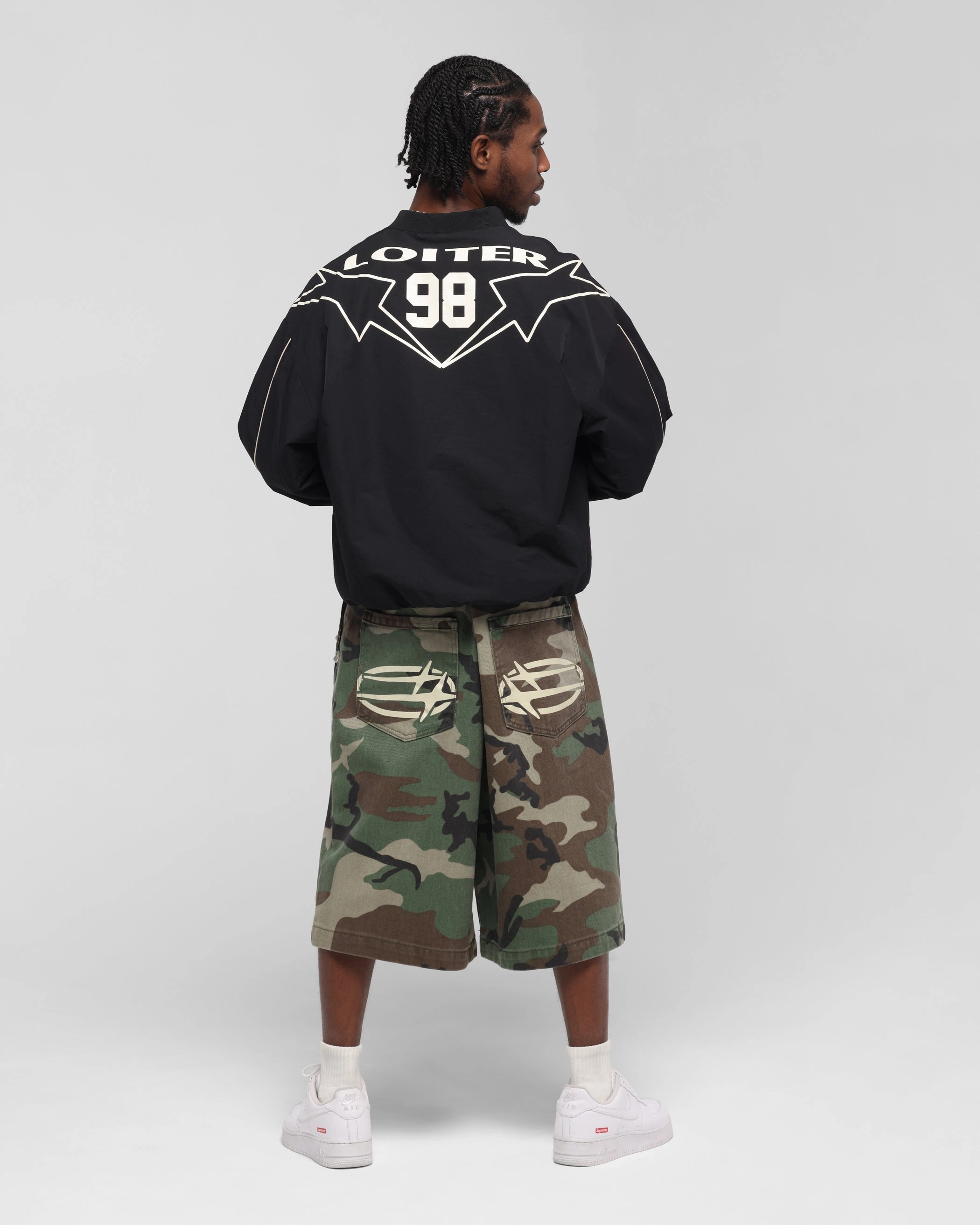 3D Knit Texture Loiter Racer Nylon Jersey Crewneck Black