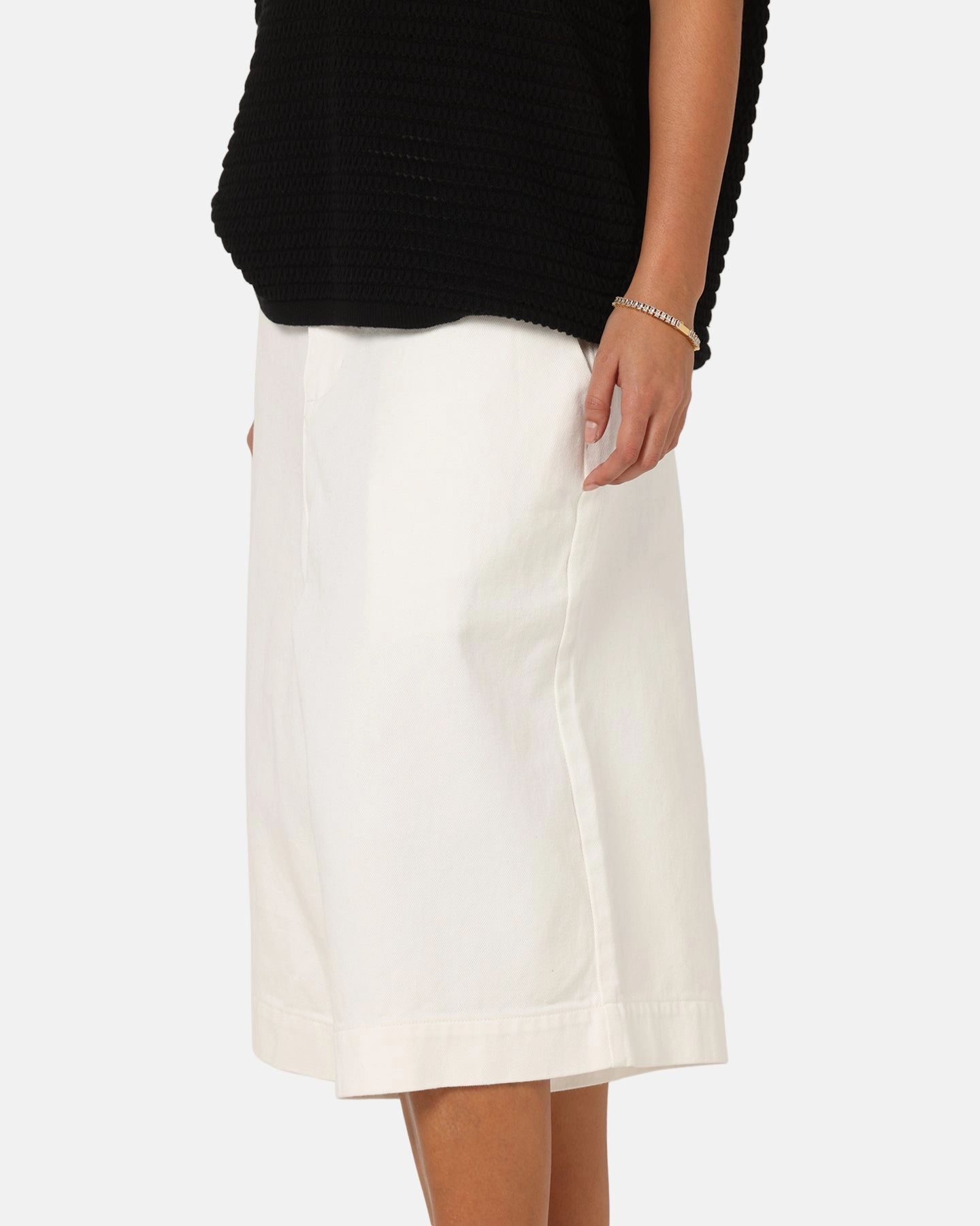Long Use XXIII Wide Leg Denim Shorts Off White