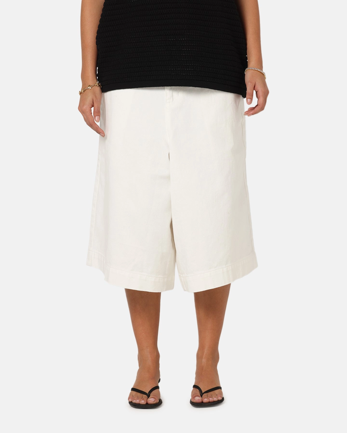 No Bunching Fashion Forward XXIII Wide Leg Denim Shorts Off White