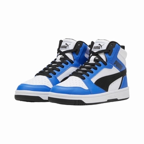 shock - absorbing Puma scarpa sneakers alta da ragazzi Rebound V6 393831-06 bianco-nero-azzurro