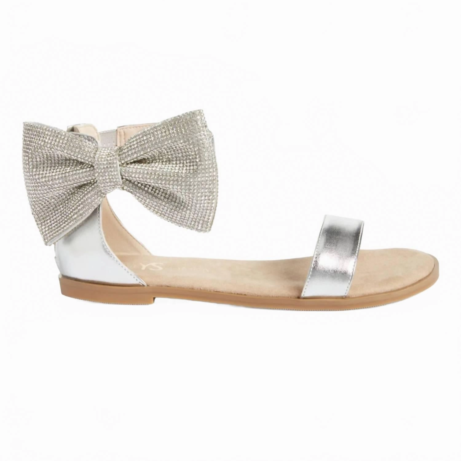 Sleek Orthotic Compatible Kids Miss Cambelle Crystal Bow Sandal In Silver