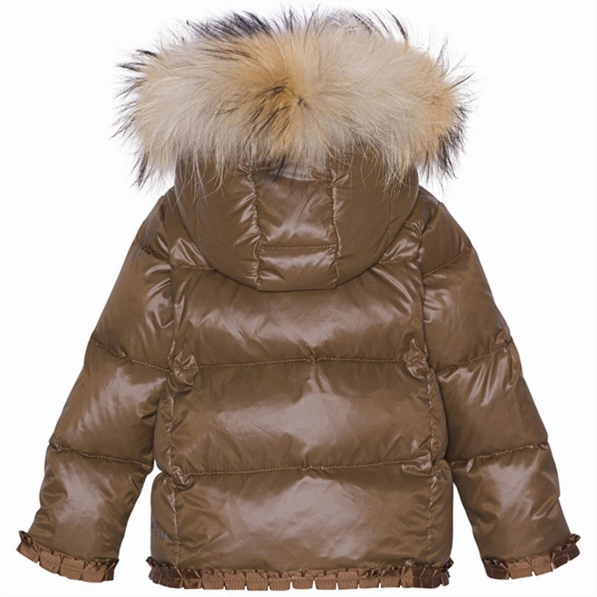 Ver de Terre Featherlight Baby Girls Down Jacket w. Fur Kangaroo Zippered Pockets Winter Fashion
