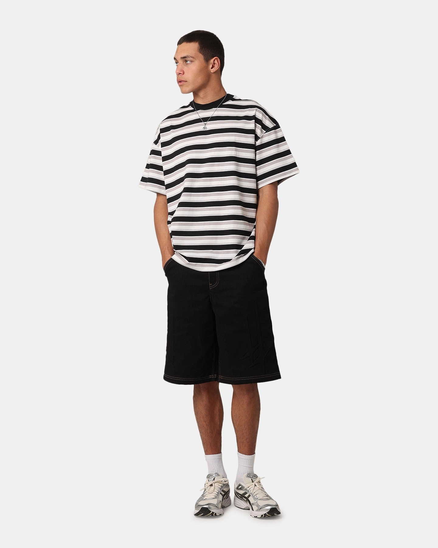 Timeless Layering Tubular Knit Structure Carre Bars Oversized T-Shirt Stripe