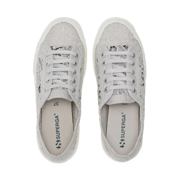 Superga scarpa sneakers da donna in Macrame 2750 S81219W A0B grigio argento Air Flow Technology muddy terrain