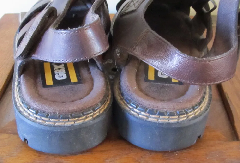 Vintage 90s Men's Fisherman Sandals 11 M Brown Leather Boho Hipster Hippie Style Like New