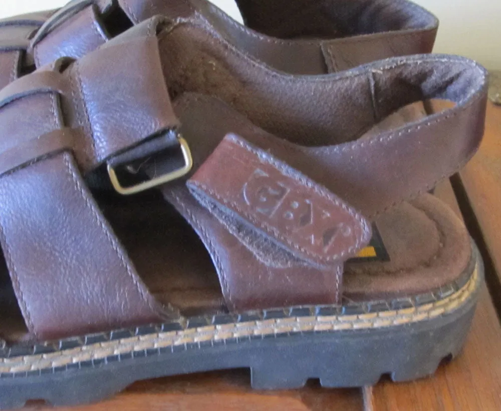 Vintage 90s Men's Fisherman Sandals 11 M Brown Leather Boho Hipster Hippie Style Like New