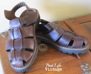 Vintage 90s Men's Fisherman Sandals 11 M Brown Leather Boho Hipster Hippie Style Like New