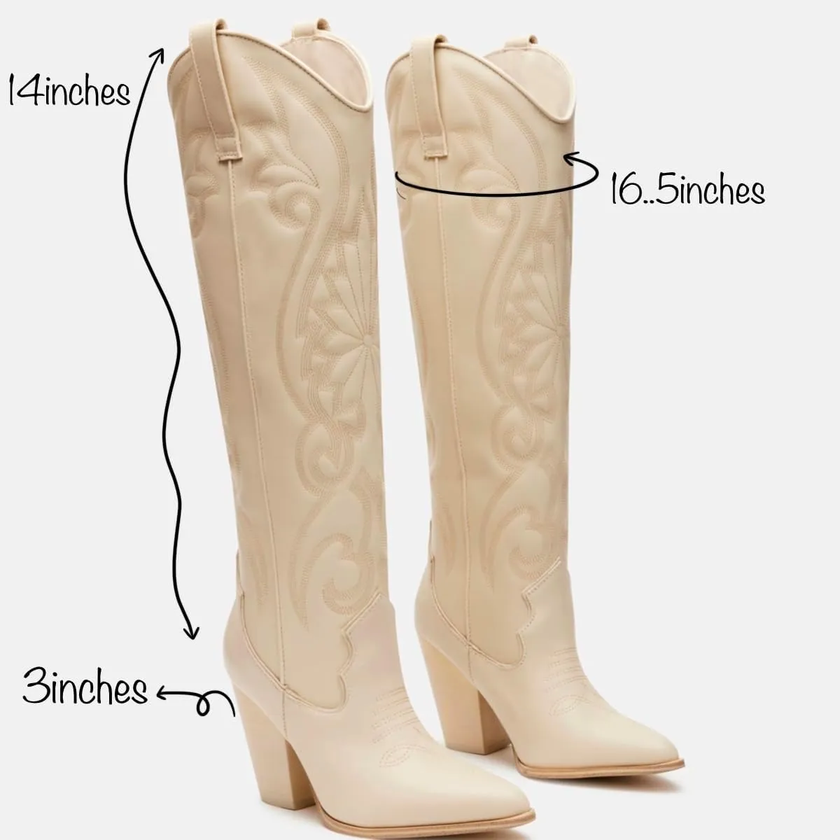 Vintage Embroidered Cowboy Boots Women Knee High Western Boots Suede High Chunky Stacked Heel Pointed Toe Tall Cowgirl Boots Satin Studded Combat Boot Pull On Fall Winter Dressy 4-11 M US
