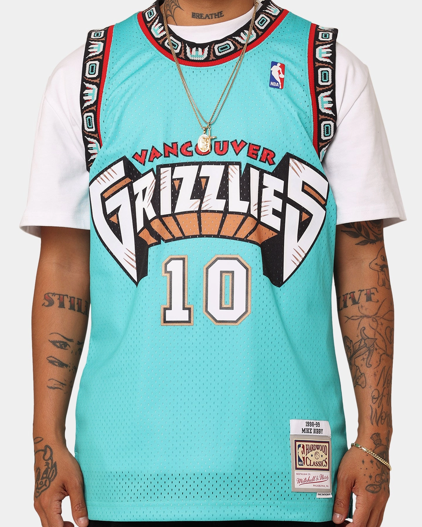 Mitchell & Ness Vancouver Grizzlies Mike Bibby '98-'99 #10 Swingman Jersey Teal Breathable Back Vents Moisture wicking