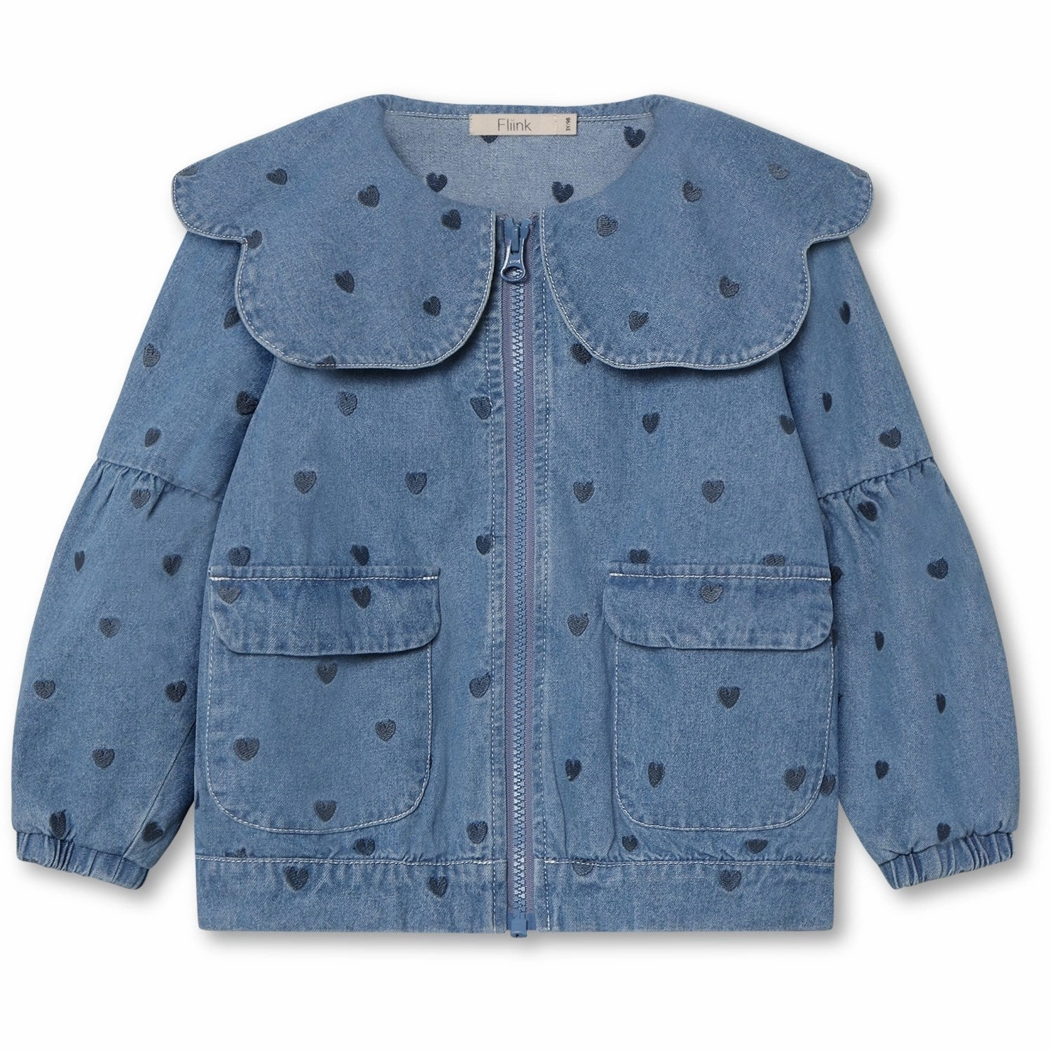 Fliink Light Denim Blue Donna Denim Bomber Jacket Anti Static Weave Packable Style