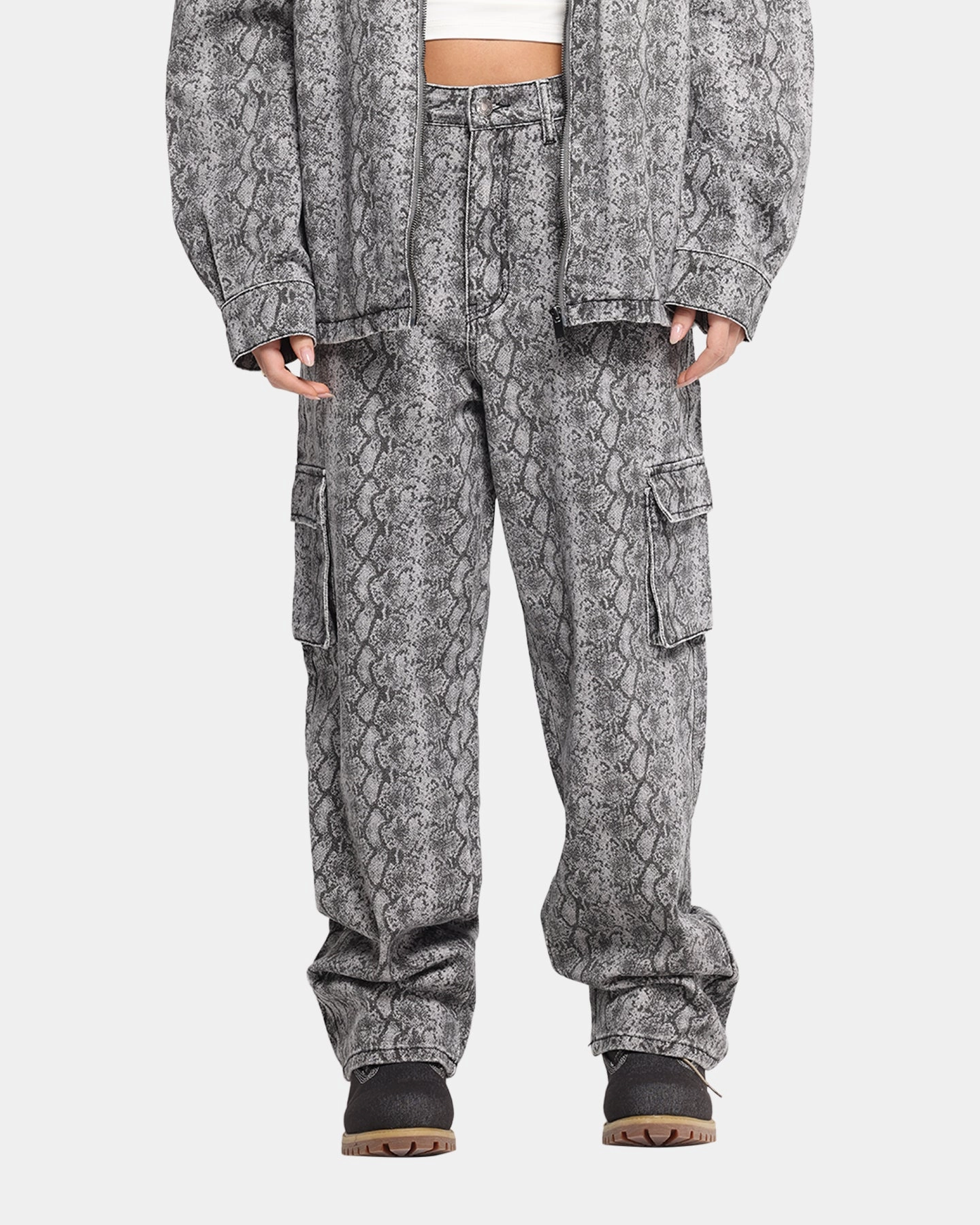 XXIII Snake Skin Cargo Pants Black Snake Print Static free