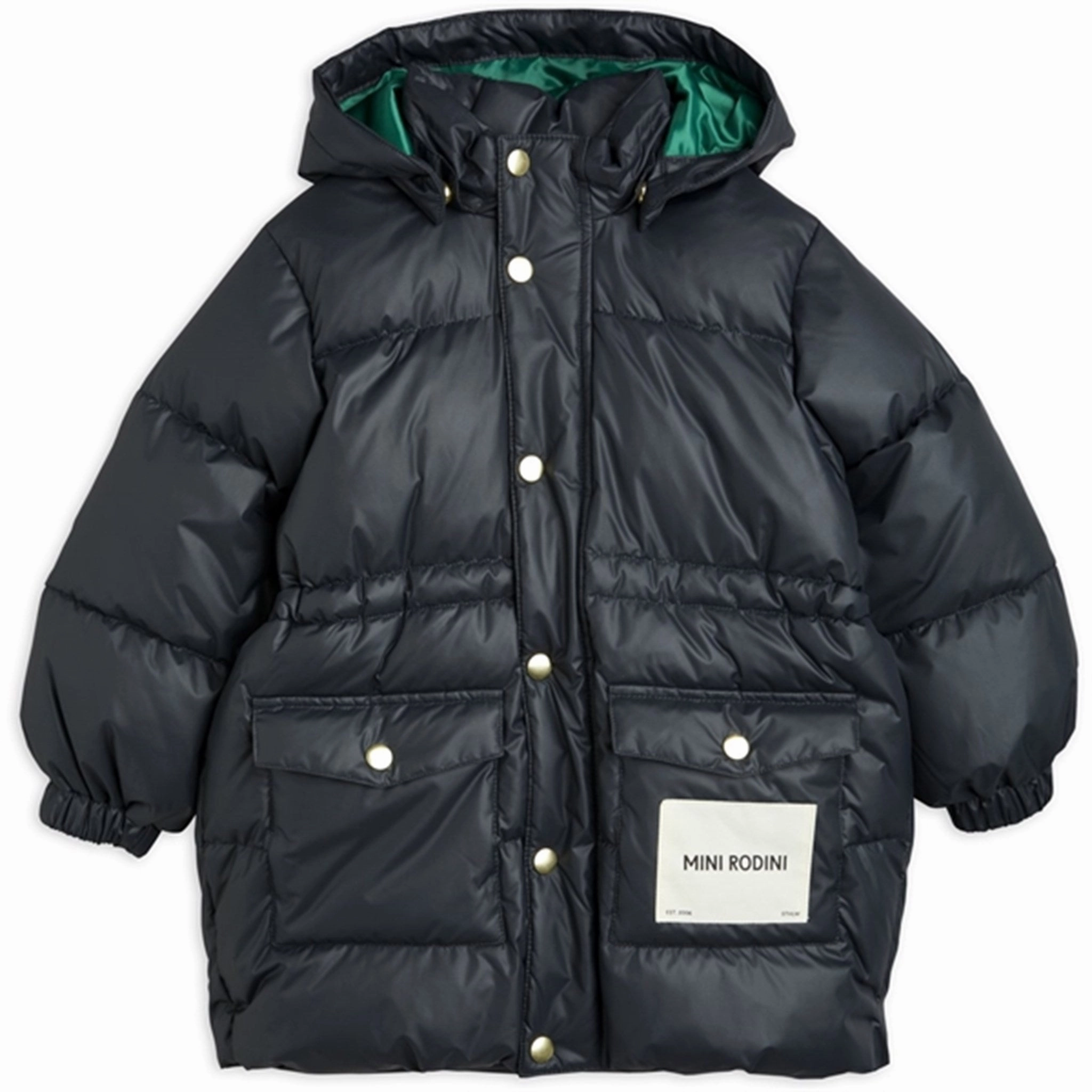 Mini Rodini Heavy Puffer Jacket Black Wet Wicking Snap Closure System