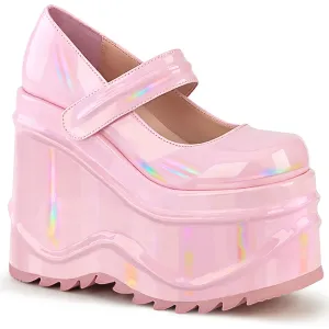 WAVE-32 DemoniaCult Baby Pink Hologram Sexy Women's Heels & Platform Shoes (Alternative Footwear)