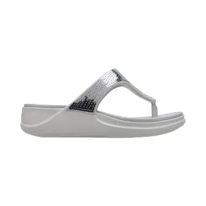 Open Steps Crocs sandalo infradito con zeppa da donna Crocs Boca Sequin Wedge Flip W 207647-178 pearl white-silver