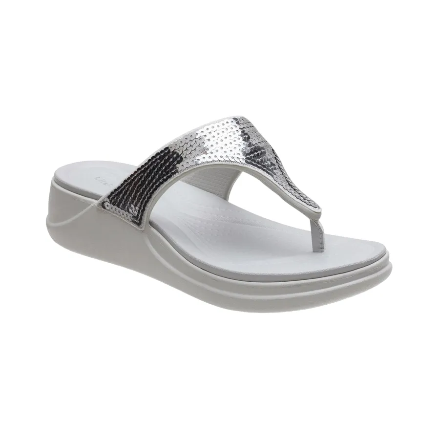 Spring Shine Crocs sandalo infradito con zeppa da donna Crocs Boca Sequin Wedge Flip W 207647-178 pearl white-silver