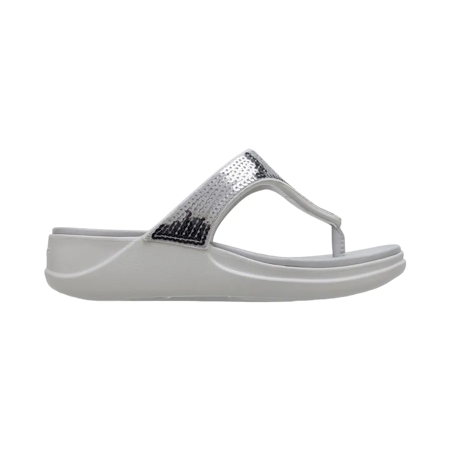 Open Steps Crocs sandalo infradito con zeppa da donna Crocs Boca Sequin Wedge Flip W 207647-178 pearl white-silver