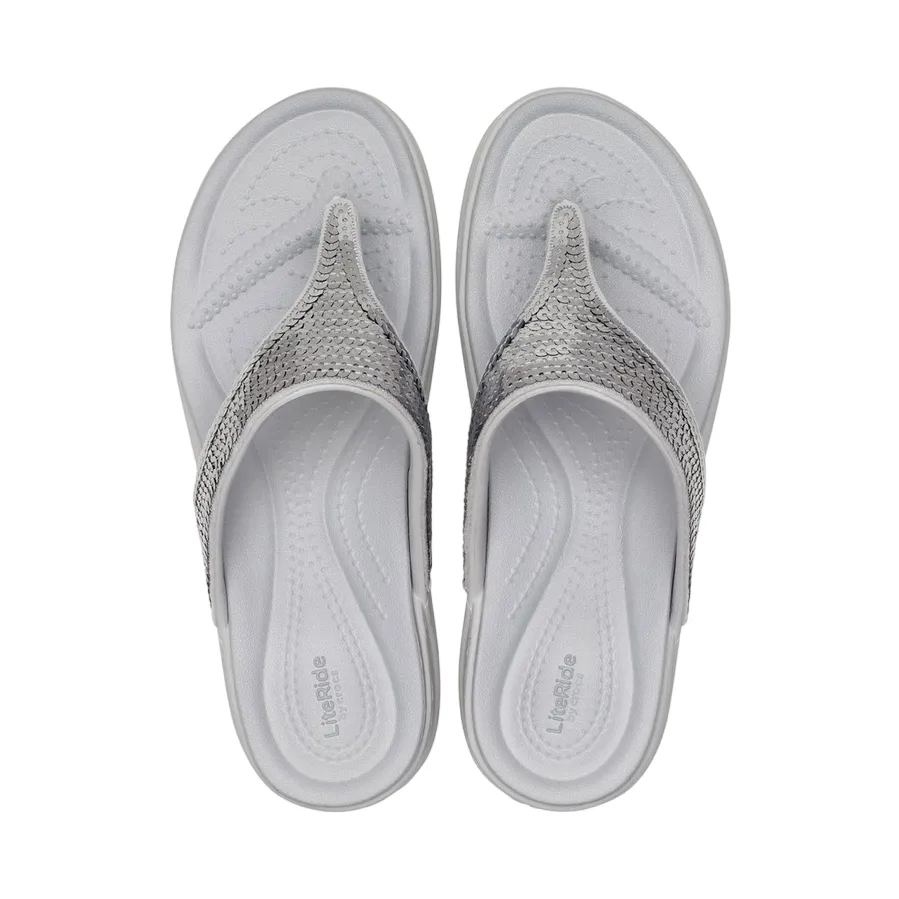 Crocs sandalo infradito con zeppa da donna Crocs Boca Sequin Wedge Flip W 207647-178 pearl white-silver Quick Lock