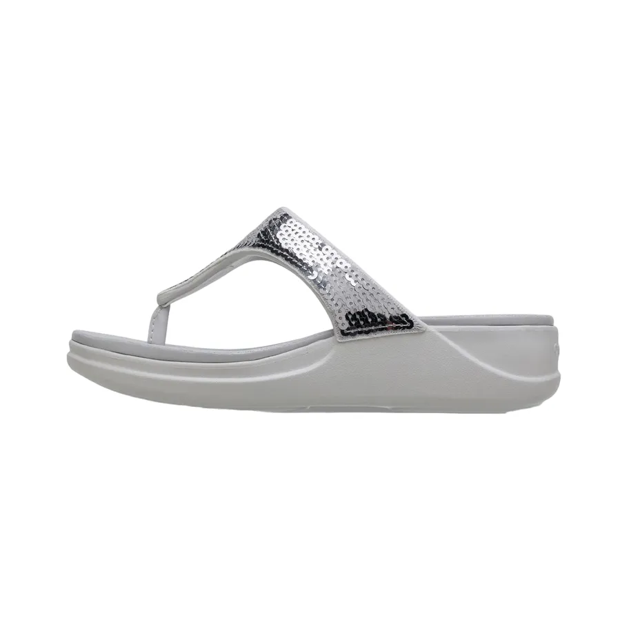 Crocs sandalo infradito con zeppa da donna Crocs Boca Sequin Wedge Flip W 207647-178 pearl white-silver Swift Walk Travel-ready Footwear