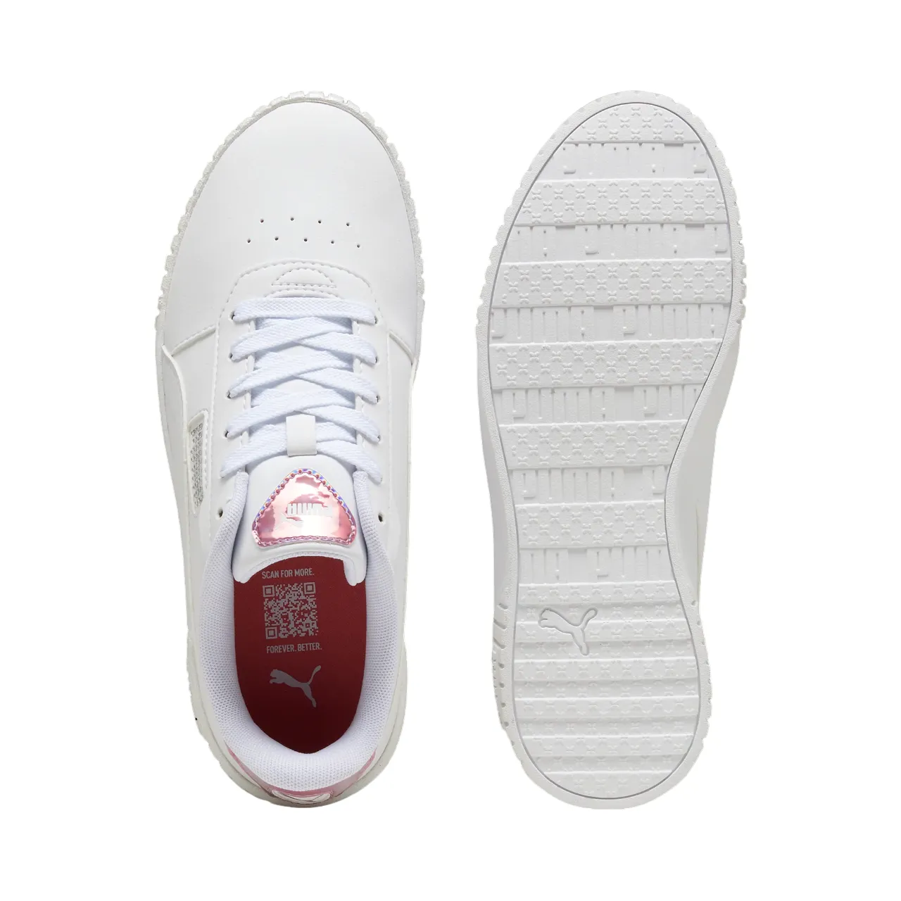 organic - design shoes circus - themed running gear Puma scarpa sneakers da donna Carina 2.0 GirlPower 395095-01 bianco-argento