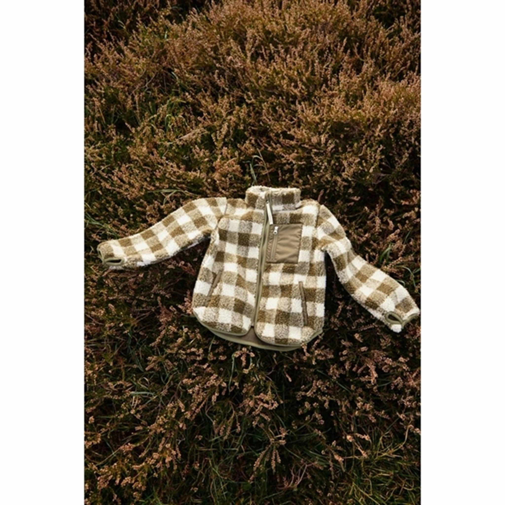 Durable Zipper Double Stitch Seams Liewood Nolan Pile Jacket Check Army Brown / Dark Sandy