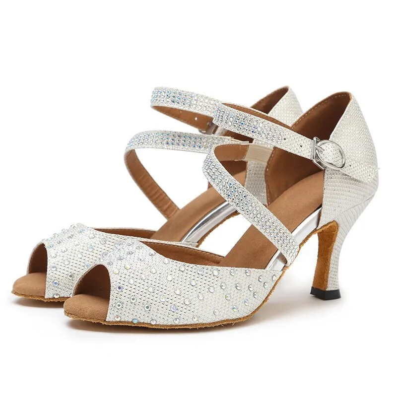 WEDOPUS Go-Go Glitter Faux Diamond Soft Bottom Ballroom Dance Shoes