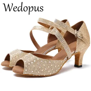 WEDOPUS Go-Go Glitter Faux Diamond Soft Bottom Ballroom Dance Shoes