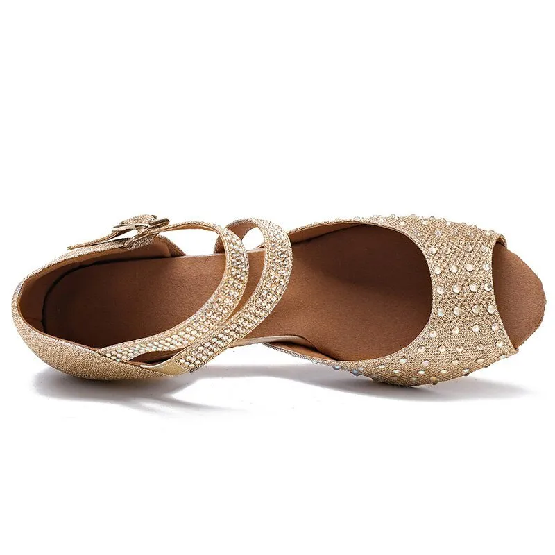 WEDOPUS Go-Go Glitter Faux Diamond Soft Bottom Ballroom Dance Shoes