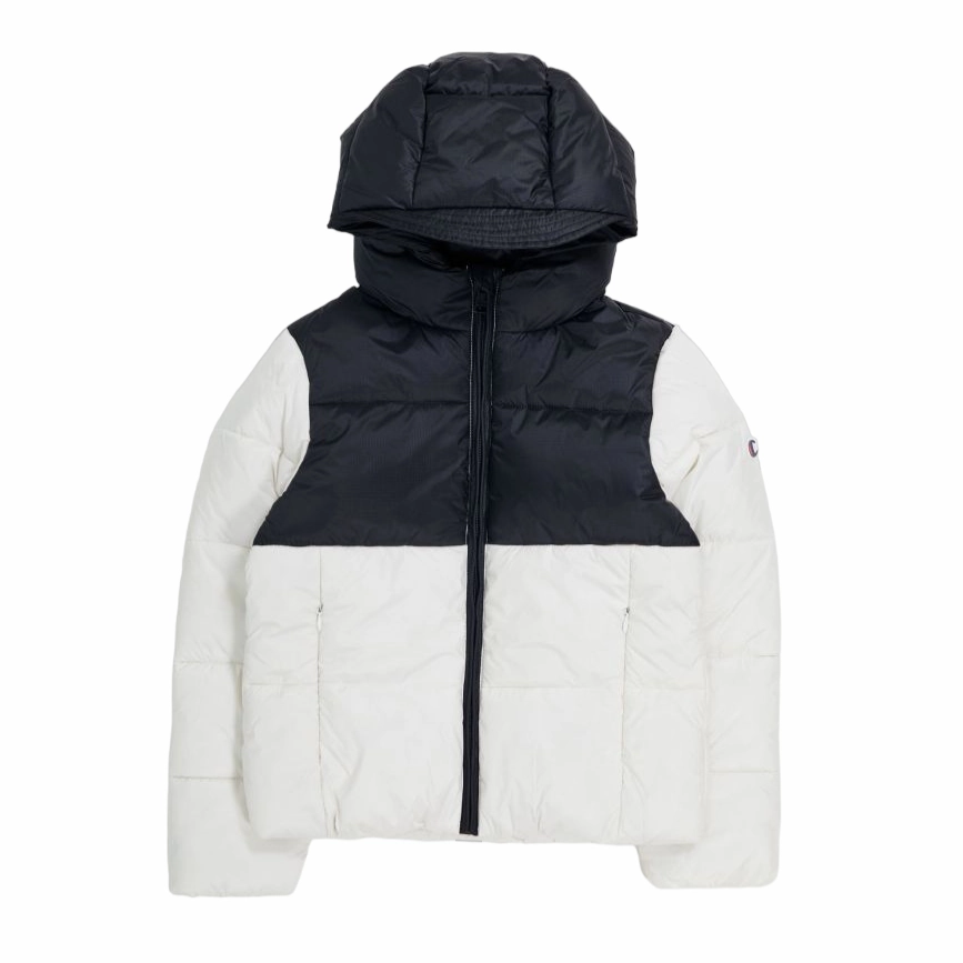 Clean Finish Champion Giubbotto con cappuccio da ragazzo 404832 WW036 bianco-nero
