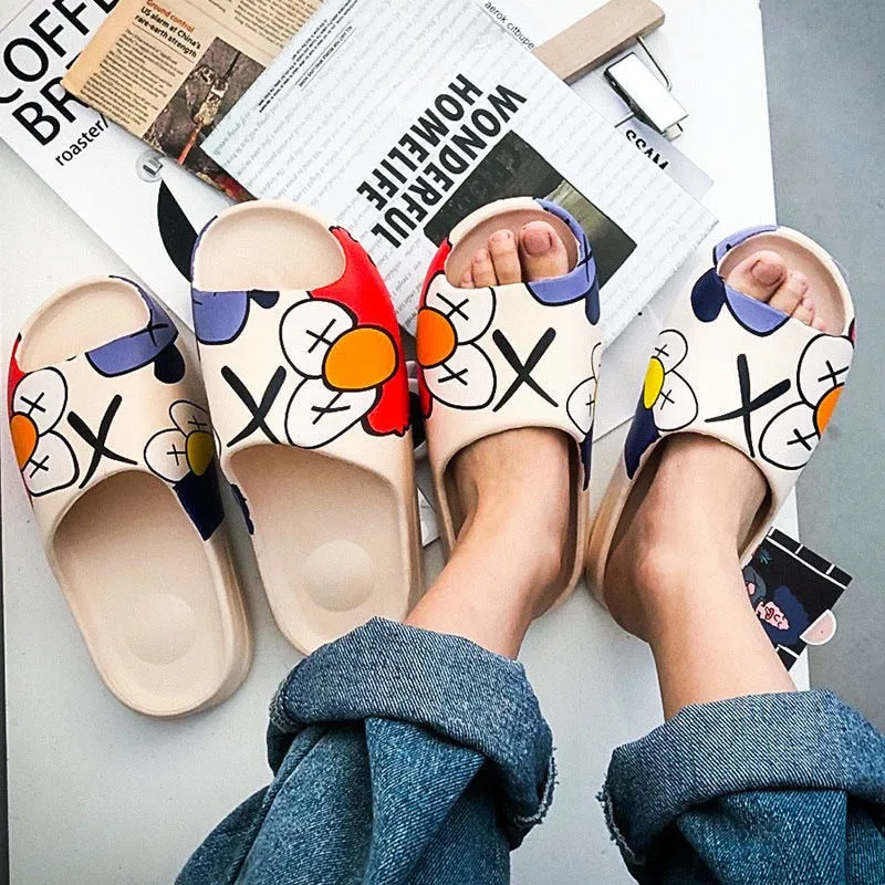 WEH 2020 Luxury brand Slides Men Shoes Slippers Indoor House slippers Graffiti Casual Beach Slipper EVA Quality Cartoon Shoes