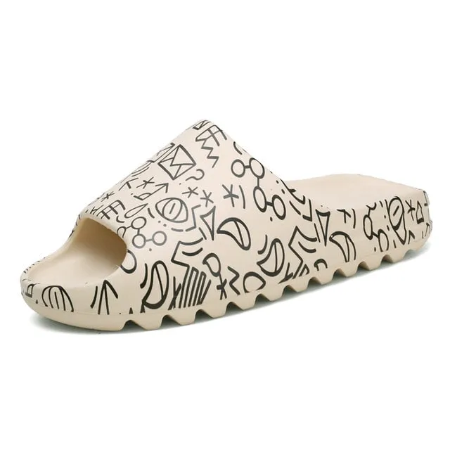 WEH 2020 Luxury brand Slides Men Shoes Slippers Indoor House slippers Graffiti Casual Beach Slipper EVA Quality Cartoon Shoes