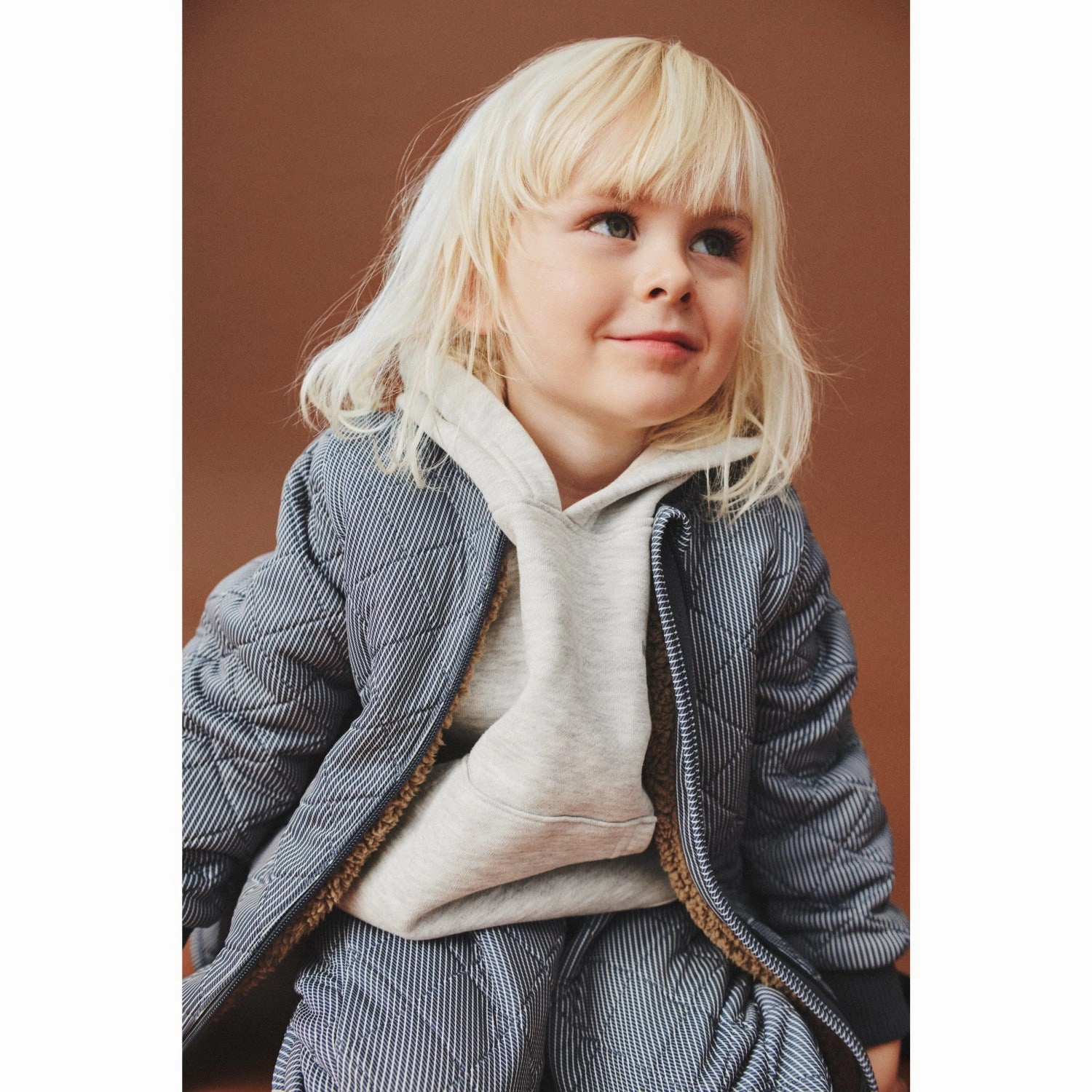 Wheat Ink Stripe Thermo Jacket Loui Matte Surface Texture