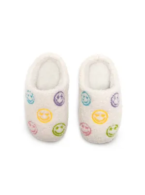 White Smiley Face Kids Slippers