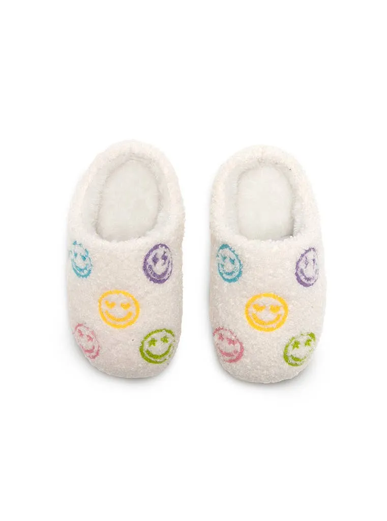 White Smiley Face Kids Slippers