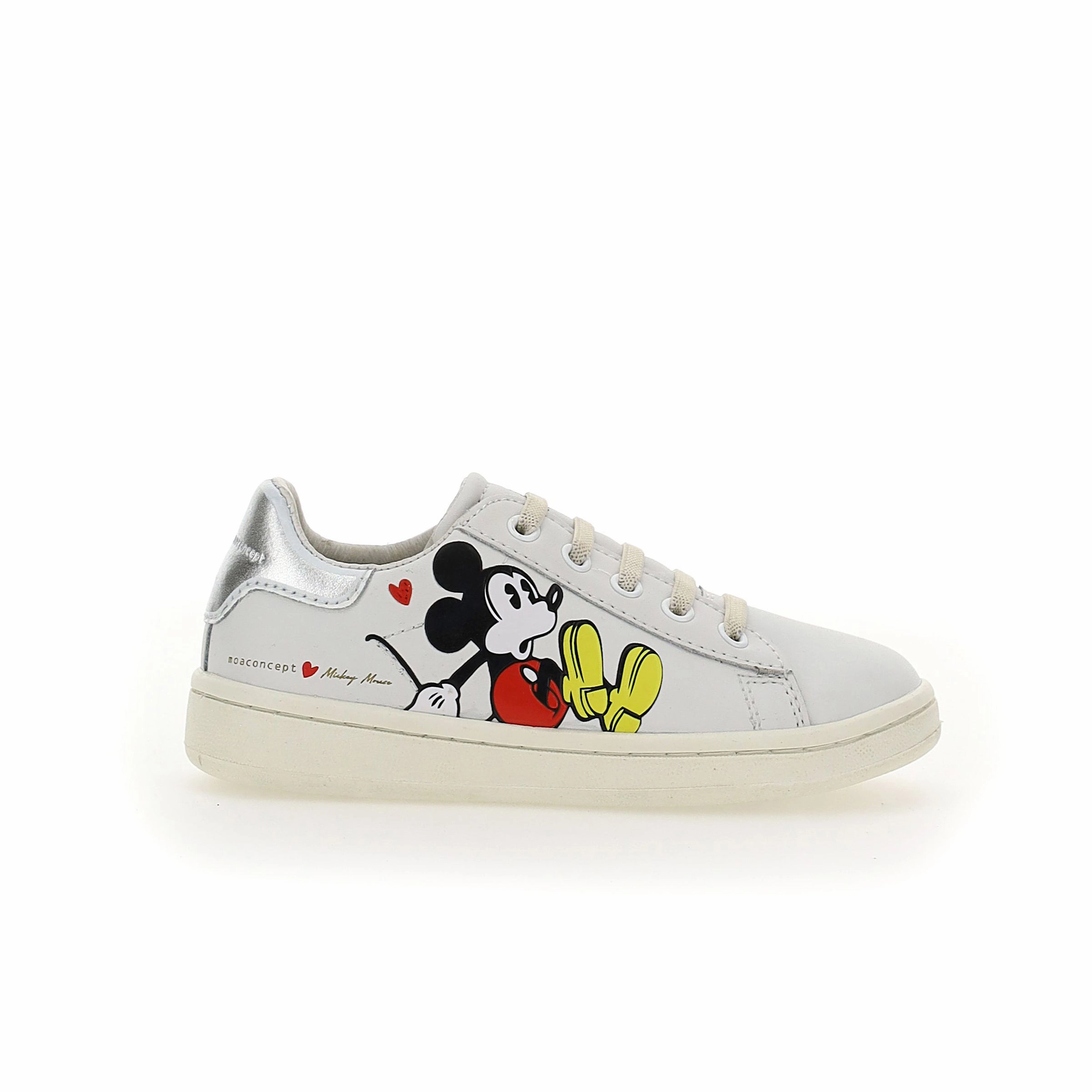 White Mickey Silver Tab Sneakers StylishAppearance