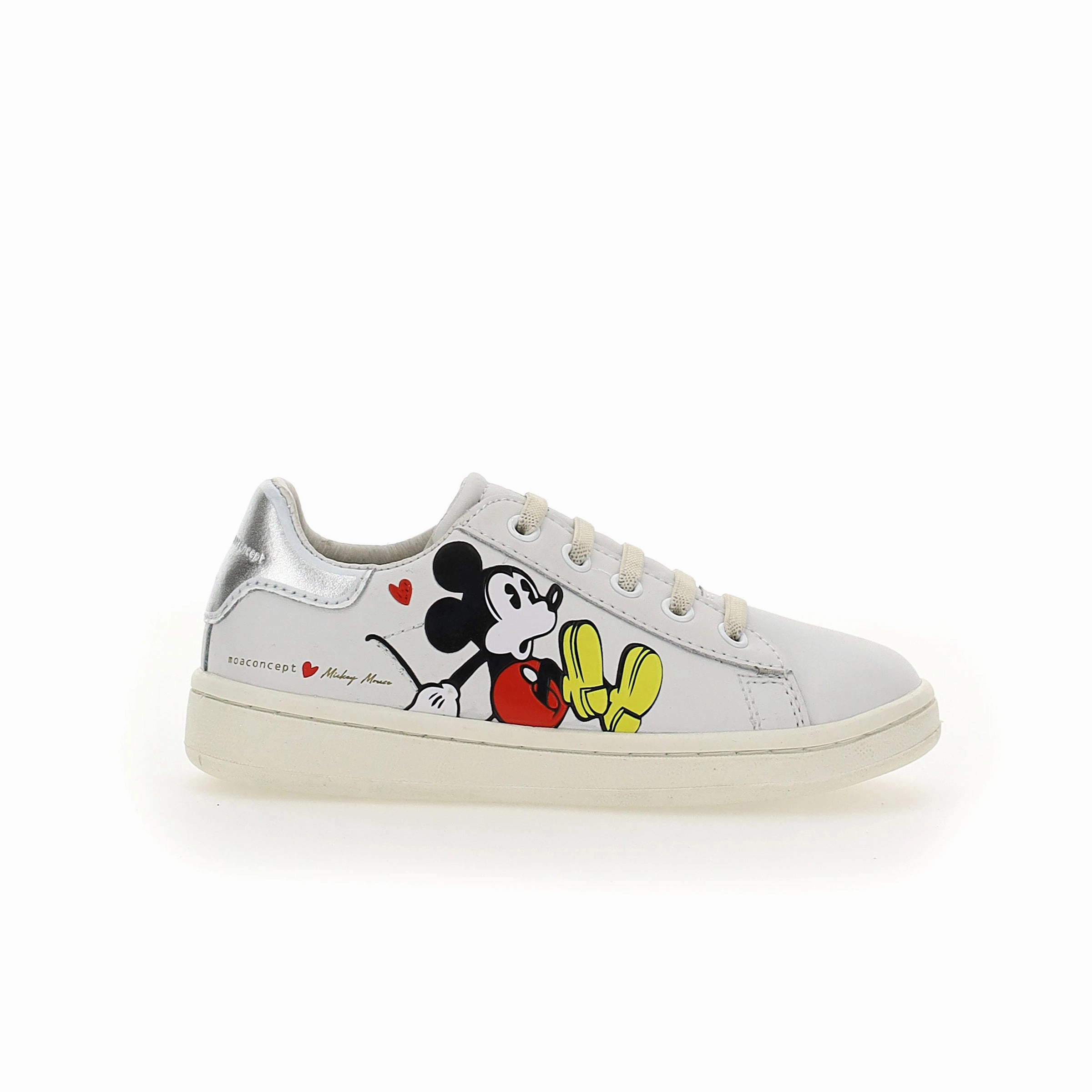 Ventilated Footbed Sustainable Sole Construction White Mickey Silver Tab Sneakers