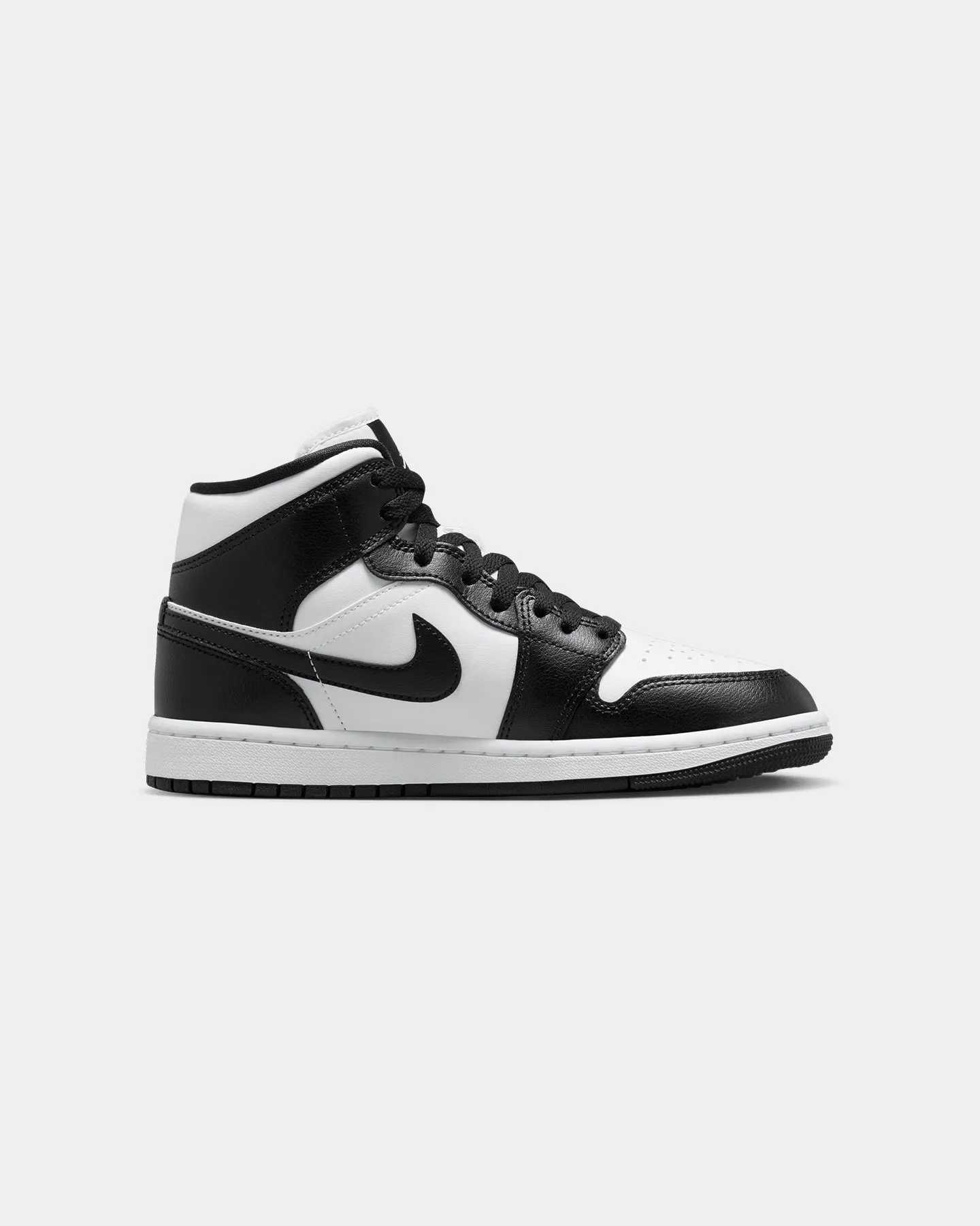 Jordan Women's Air Jordan 1 Mid "Panda" White/Black-White Ventilation holes Breathable Perforated Tongue