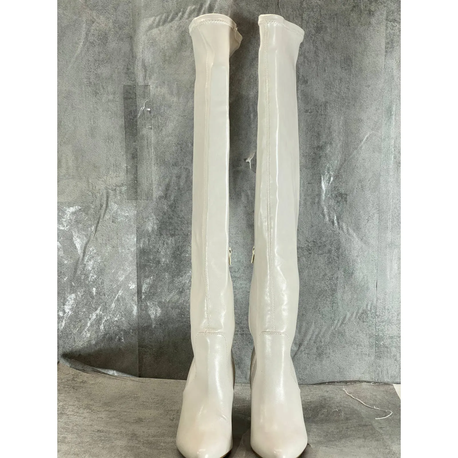 WILD PAIR Women's Off White Bravy Over-The-Knee Stretch Block-Heel Boots SZ 6