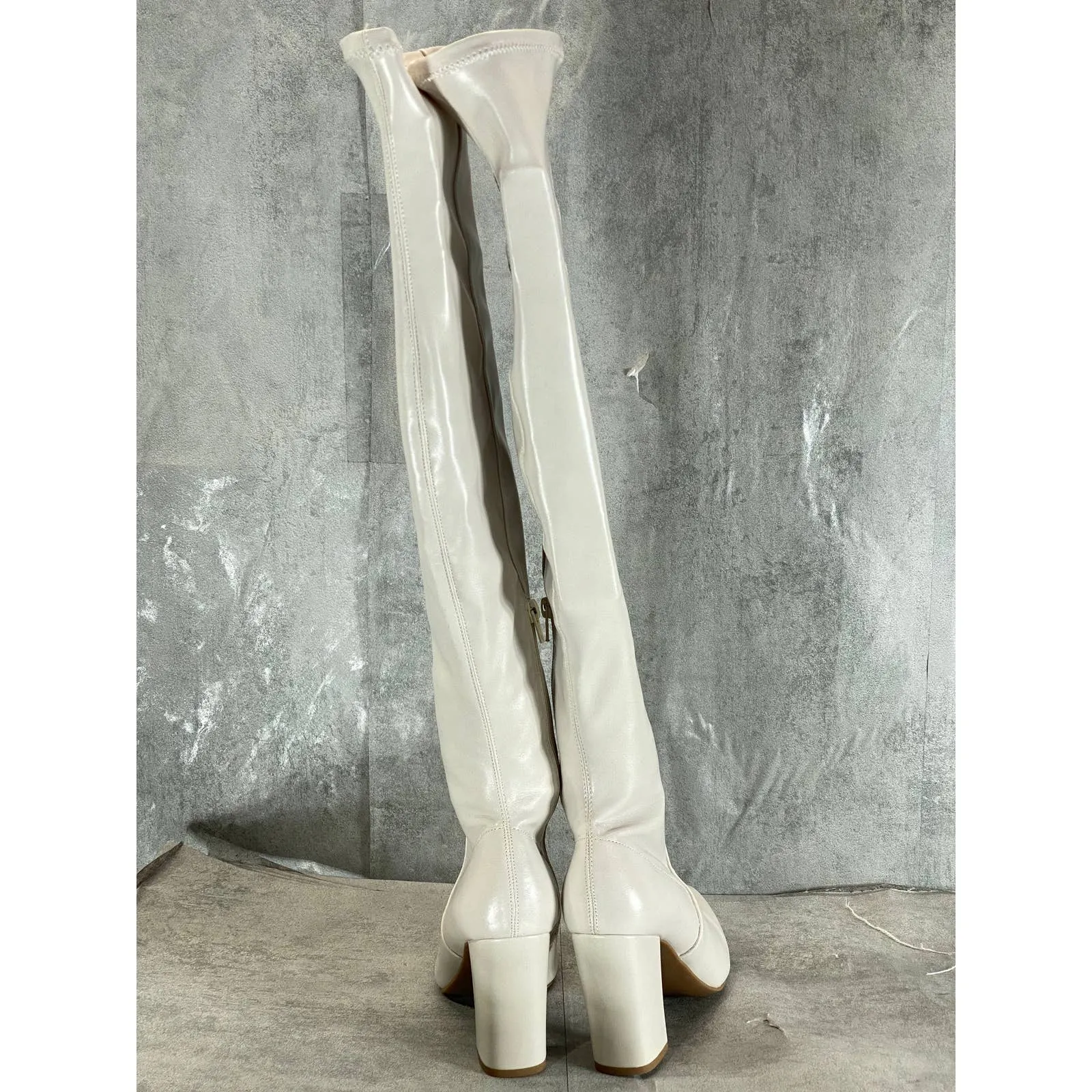 WILD PAIR Women's Off White Bravy Over-The-Knee Stretch Block-Heel Boots SZ 6
