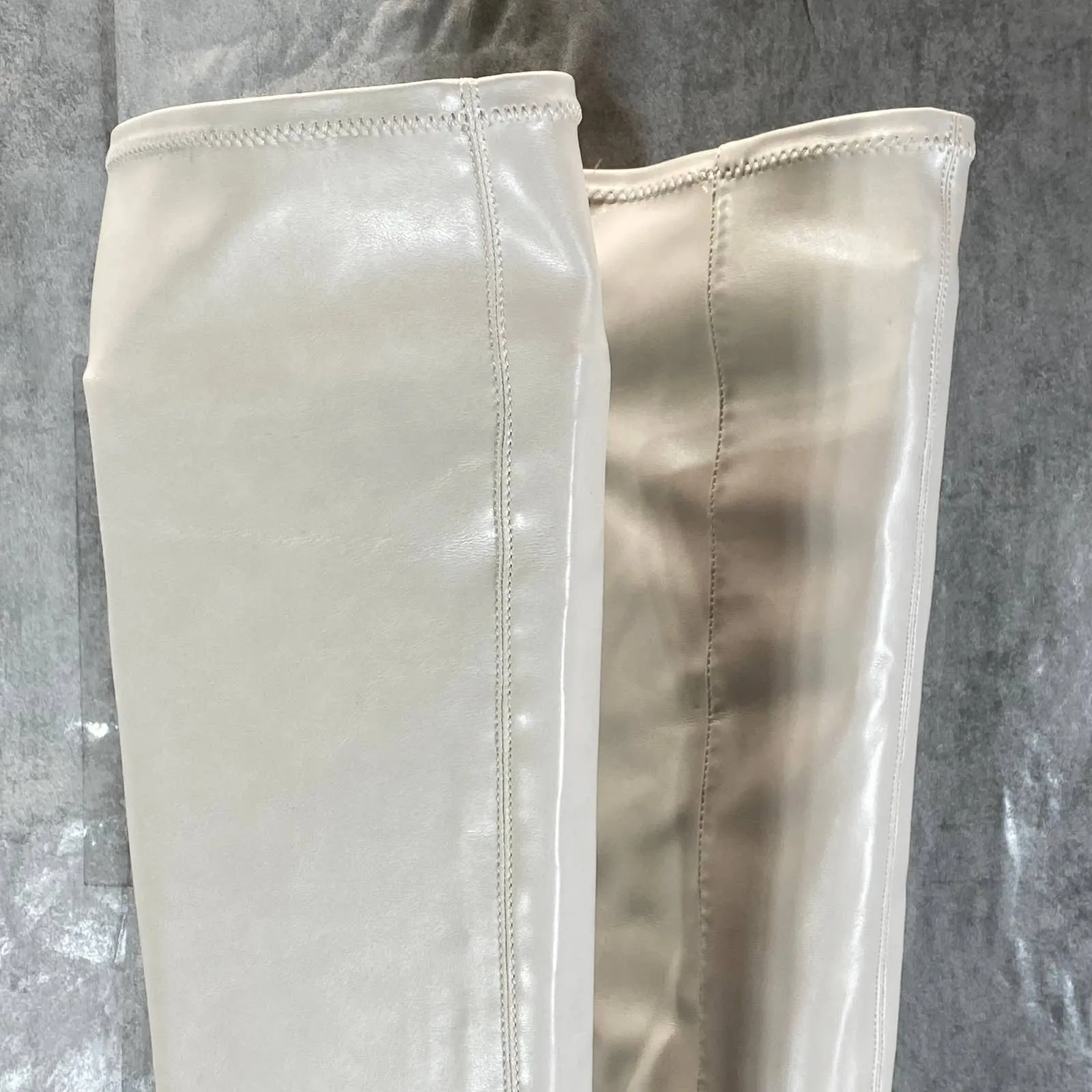 WILD PAIR Women's Off White Bravy Over-The-Knee Stretch Block-Heel Boots SZ 6